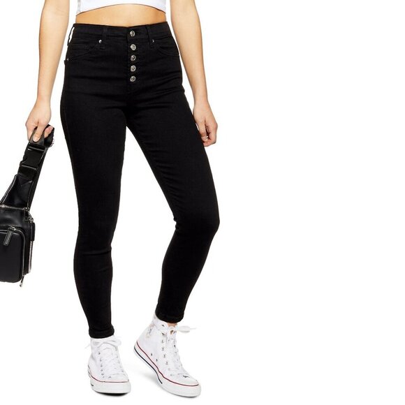 2/$30 Topshop Jamie Jeans High Rise Button-Fly Skinny Black 28 #9374 - Picture 3 of 13